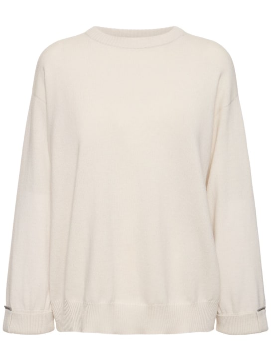 Brunello Cucinelli: Embellished cashmere knit sweater - Ice White - women_0 | Luisa Via Roma