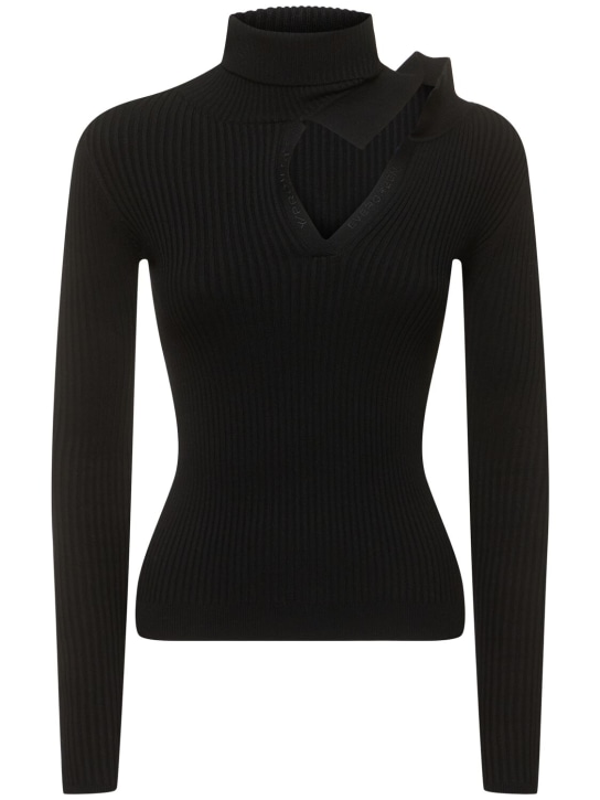 Y/PROJECT: Ribbed knit high neck long sleeve top - Siyah - women_0 | Luisa Via Roma