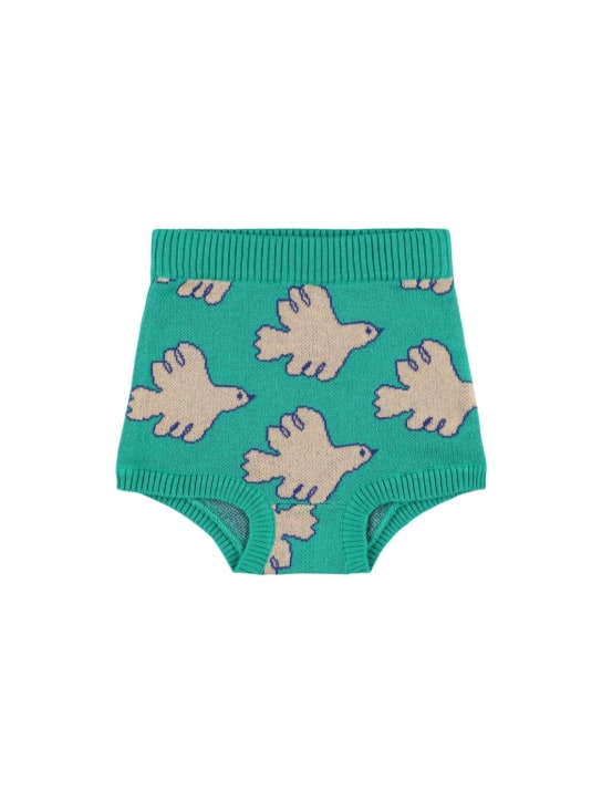 Tiny Cottons: Intarsia doves cotton knit diaper cover - Green - kids-girls_0 | Luisa Via Roma