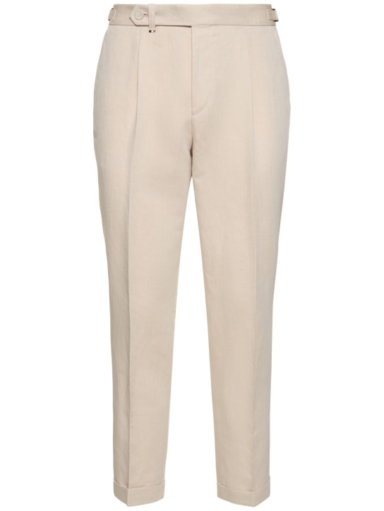 Boss: Perin linen & cotton pants - Dark Beige - men_0 | Luisa Via Roma