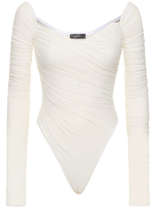 MUGLER: Body drapé à manches longues - Blanc - women_0 | Luisa Via Roma