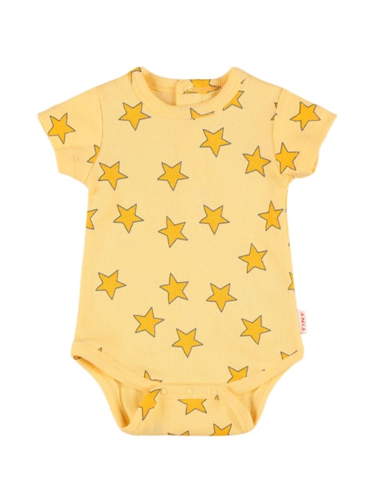 Tiny Cottons: Star print Pima cotton bodysuit - Yellow - kids-boys_0 | Luisa Via Roma