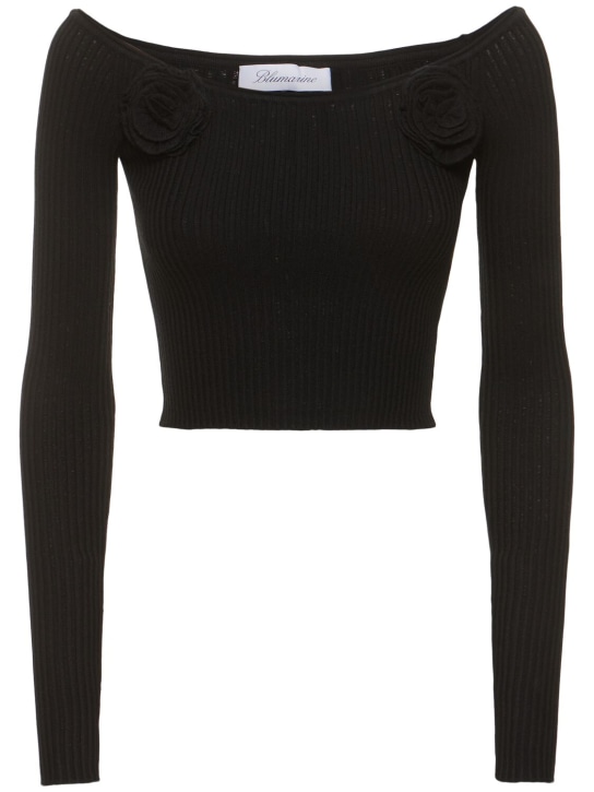 Blumarine: Viscose knit off-shoulder crop top - Black - women_0 | Luisa Via Roma