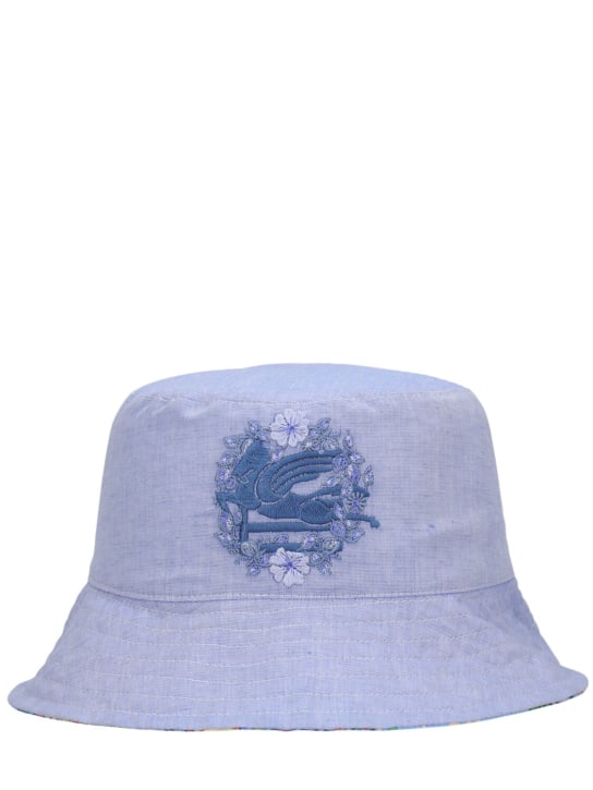 Etro: Printed cotton & linen bucket hat - Blue/Multi - kids-girls_0 | Luisa Via Roma