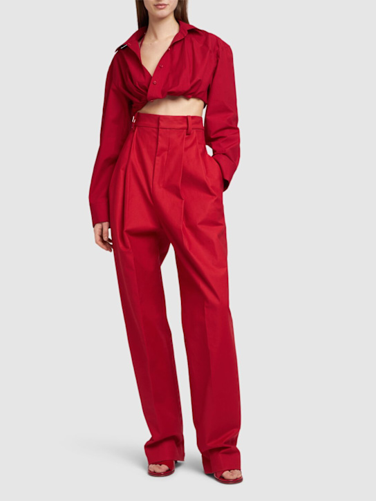 Jacquemus: La Chemise Bahia Courte poplin shirt - Dark Red - women_1 | Luisa Via Roma