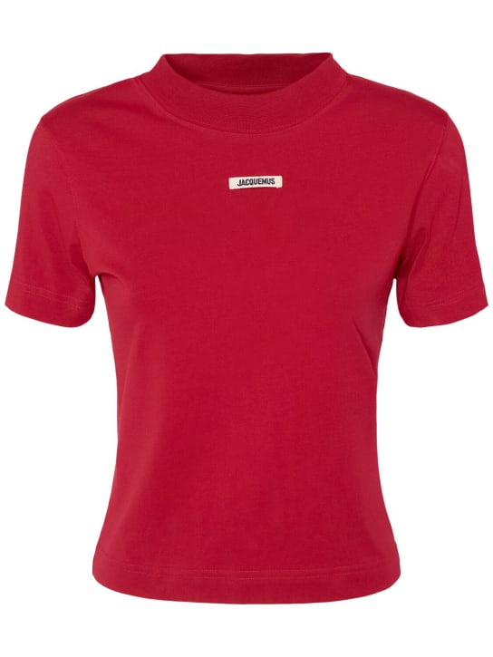 Jacquemus: Le Tshirt Gros Grain logo t-shirt - Red - women_0 | Luisa Via Roma