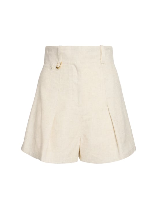 Jacquemus: Le Short Bari linen blend shorts - Açık Bej - women_0 | Luisa Via Roma