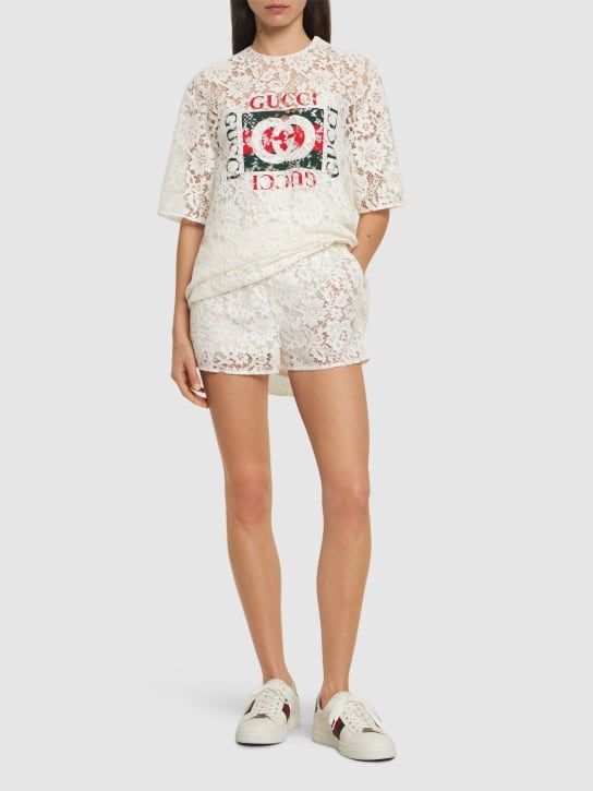 Gucci: Floral cotton blend lace shorts - Off White - women_1 | Luisa Via Roma