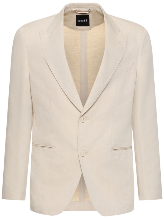 Boss: Huge linen & cotton single breast jacket - Koyu bej - men_0 | Luisa Via Roma