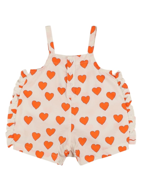 Tiny Cottons: Heart print cotton jumpsuit - Off White - kids-girls_0 | Luisa Via Roma