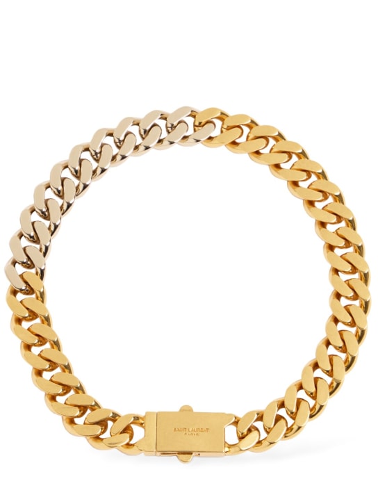 Saint Laurent: Two tone chunky chain short necklace - Altın Rengi - women_0 | Luisa Via Roma
