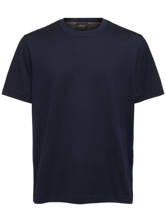Brioni: Cotton jersey t-shirt - Lacivert - men_0 | Luisa Via Roma