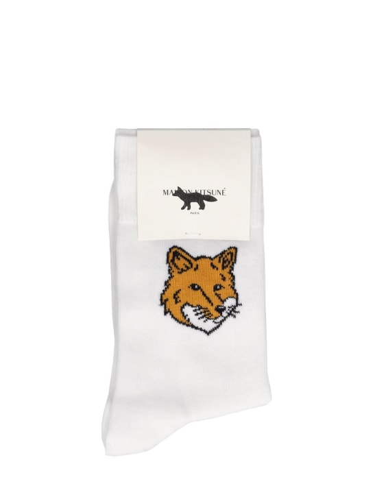 Maison Kitsuné: Fox head socks - Beyaz - men_0 | Luisa Via Roma