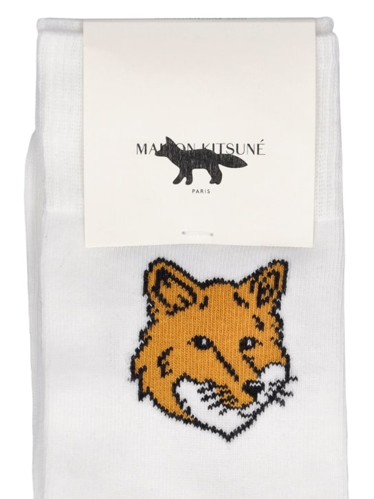 Maison Kitsuné: Fox head socks - Beyaz - men_1 | Luisa Via Roma