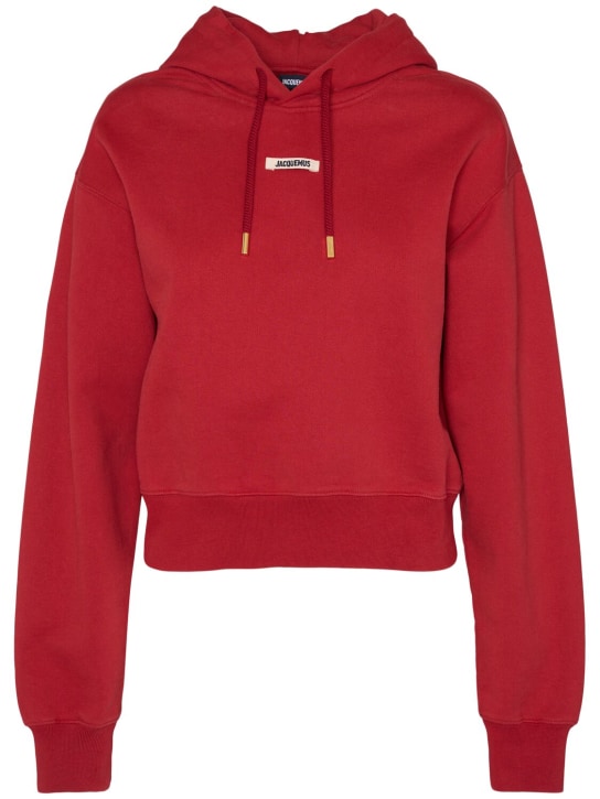 Jacquemus: Le Hoodie Gros Grain cotton hoodie - Dark Red - women_0 | Luisa Via Roma