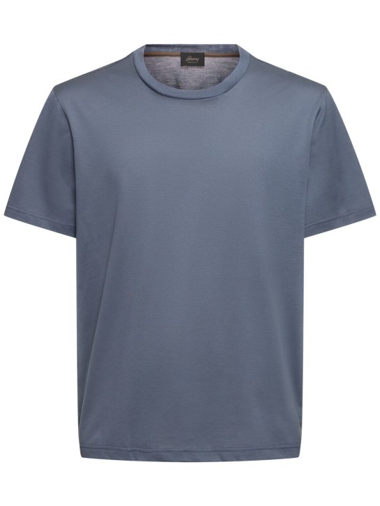 Brioni: T-shirt en jersey de coton - Bleu/Gris - men_0 | Luisa Via Roma