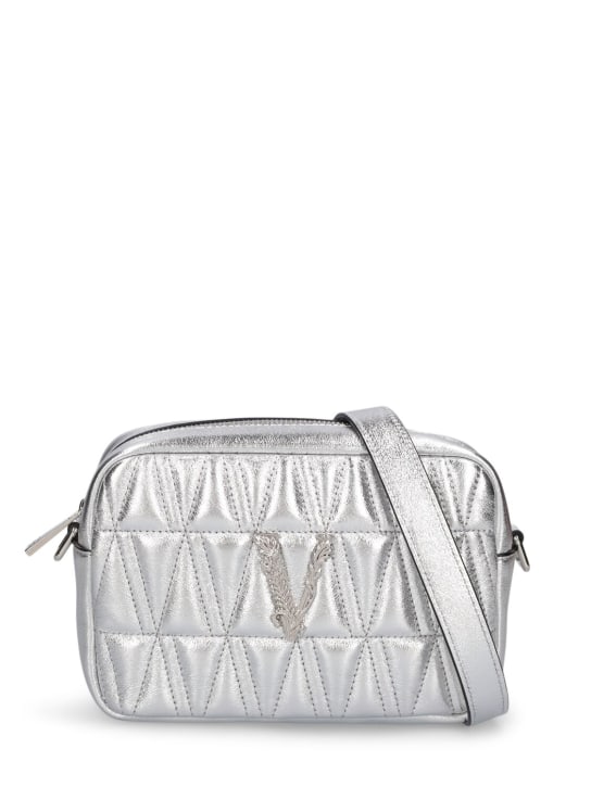 Versace: Mini leather shoulder bag - Silver - women_0 | Luisa Via Roma