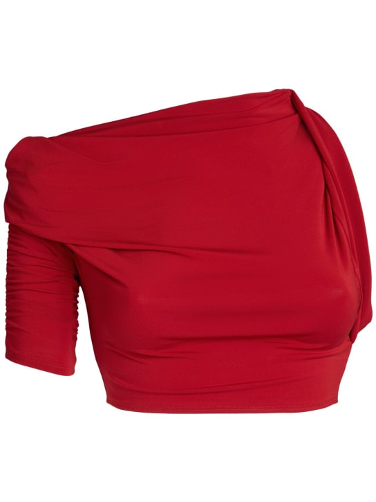Jacquemus: Le Haut Drapeado平纹针织短款上衣 - 深红色 - women_0 | Luisa Via Roma