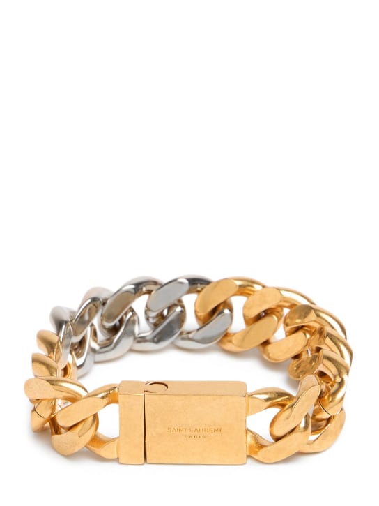 Saint Laurent: Bi color brass bracelet - Altın Rengi - women_0 | Luisa Via Roma