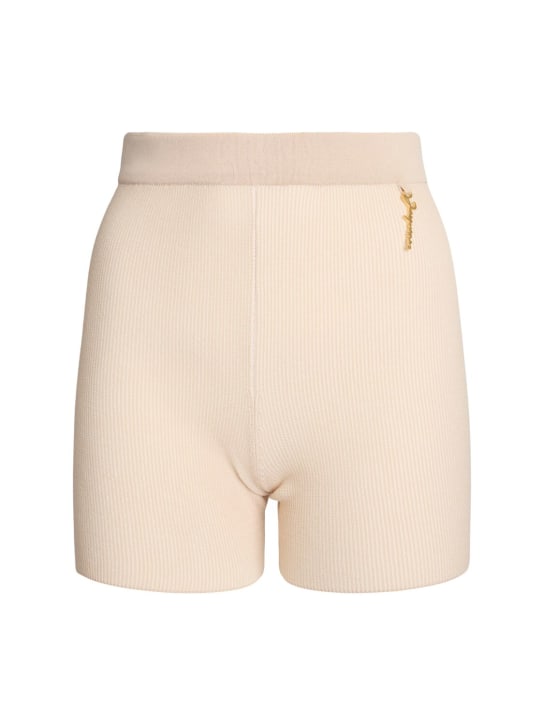 Jacquemus: Le Short Pralu rib knit shorts - Light Beige - women_0 | Luisa Via Roma