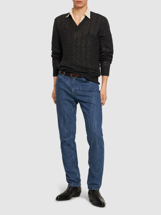 Etro: Jeans rectos de denim de algodón - Azul - men_1 | Luisa Via Roma