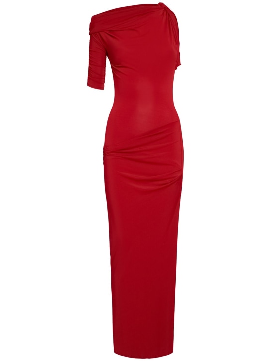 Jacquemus: La Robe Drapeado jersey midi dress - Red - women_0 | Luisa Via Roma