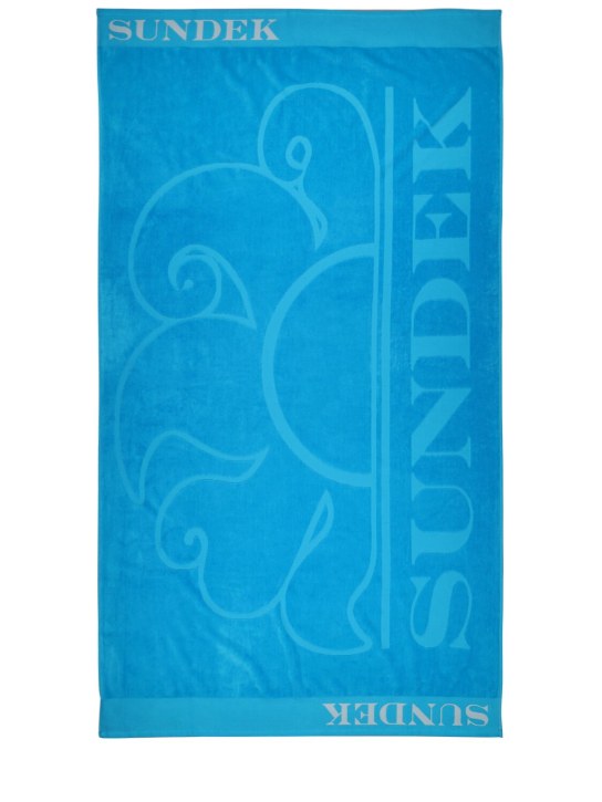 SUNDEK: Toalla de playa de algodón de rizo con logo - Azul Claro - men_0 | Luisa Via Roma