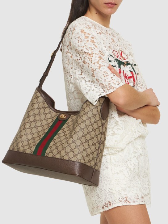 Gucci: Medium Ophidia GG canvas shoulder bag - Ebony - women_1 | Luisa Via Roma