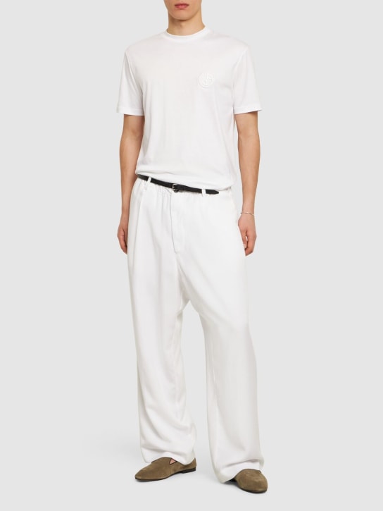 Giorgio Armani: Logo embroidery cotton t-shirt - Optic White - men_1 | Luisa Via Roma