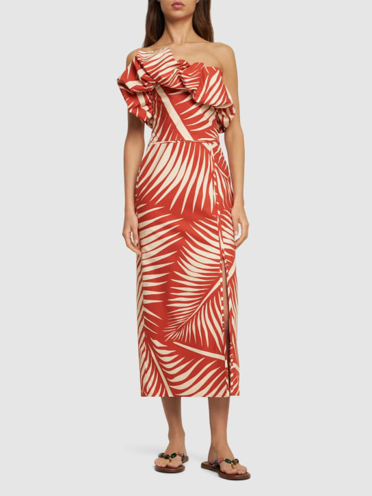 Johanna Ortiz: Printed poplin one-shoulder midi dress - Red/Beige - women_1 | Luisa Via Roma