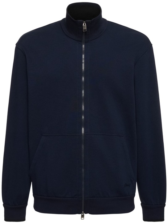 Brioni: Zipped stretch cotton sweatshirt - Fuji - men_0 | Luisa Via Roma
