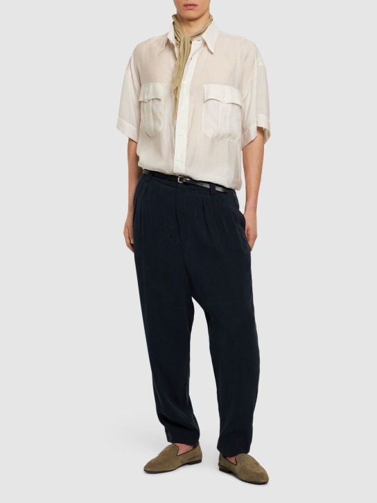 Giorgio Armani: 莱赛尔纤维&真丝短袖衬衫 - Optic White - men_1 | Luisa Via Roma