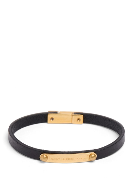 Saint Laurent: YSL leather bracelet - Siyah/Altın - women_0 | Luisa Via Roma