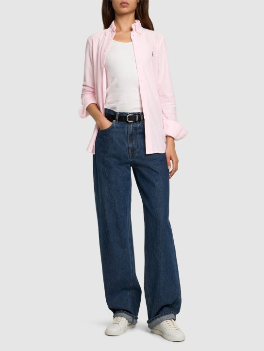 Polo Ralph Lauren: Chemise en coton à logo Heidi - Rose - women_1 | Luisa Via Roma