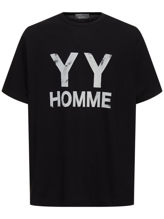Yohji Yamamoto: YYH 프린트 코튼 티셔츠 - 블랙 - men_0 | Luisa Via Roma