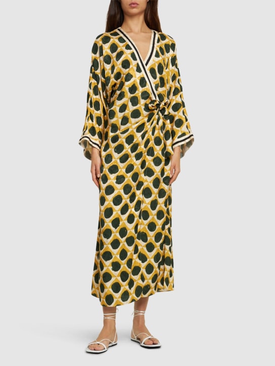 Johanna Ortiz: Jacquard long sleeve long wrap dress - Yellow - women_1 | Luisa Via Roma