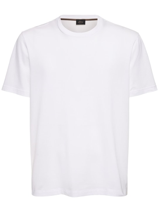 Brioni: 棉质平纹针织T恤 - 白色 - men_0 | Luisa Via Roma