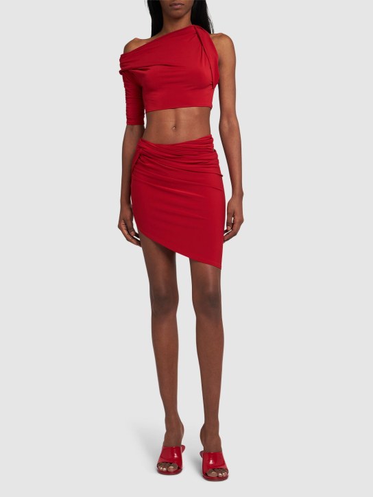Jacquemus: La Mini Jupe Drapeado平纹针织半身裙 - 深红色 - women_1 | Luisa Via Roma