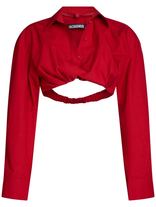 Jacquemus: La Chemise Bahia Courte poplin shirt - Dark Red - women_0 | Luisa Via Roma