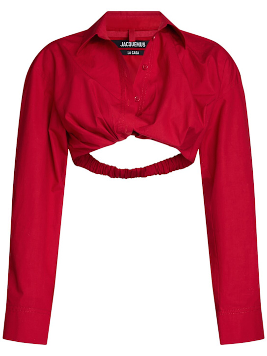 Jacquemus: La Chemise Bahia Courte poplin shirt - Dark Red - women_0 | Luisa Via Roma