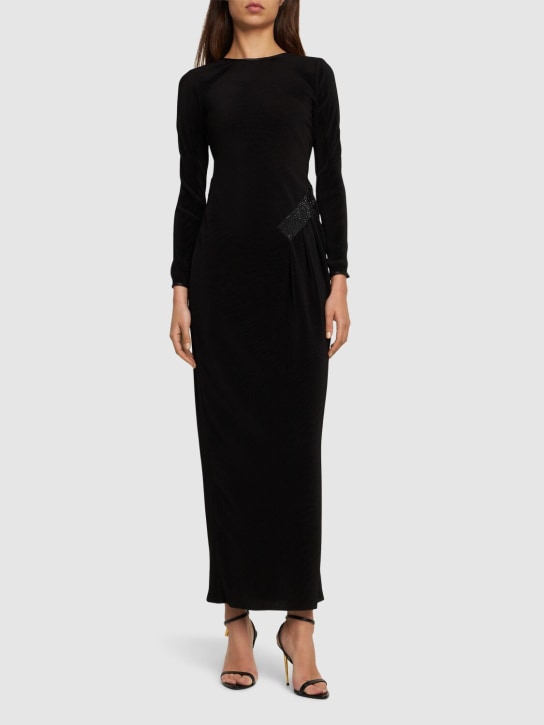 Giorgio Armani: 打褶平纹针织长款连衣裙 - 黑色 - women_1 | Luisa Via Roma
