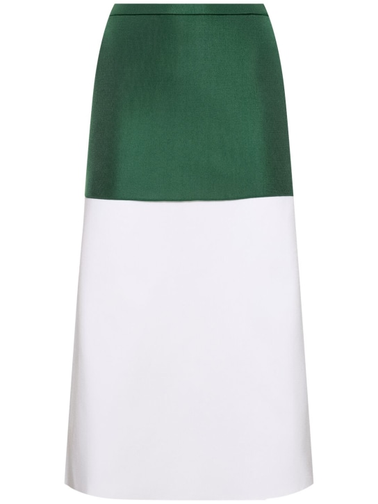Ferragamo: 双色粘胶纤维混纺迷笛半身裙 - 绿色/白色 - women_0 | Luisa Via Roma