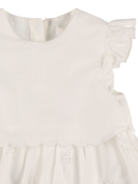 Chloé: Cotton poplin dress & hat - Off-White - kids-girls_1 | Luisa Via Roma