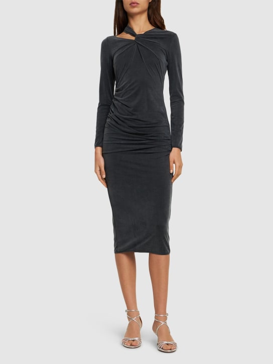 Giorgio Armani: 弹力平纹针织长袖迷笛连衣裙 - 黑色 - women_1 | Luisa Via Roma