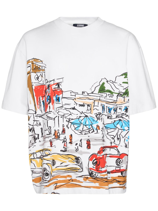 Jacquemus: 프린트 코튼 티셔츠 - Print Capri Car - men_0 | Luisa Via Roma