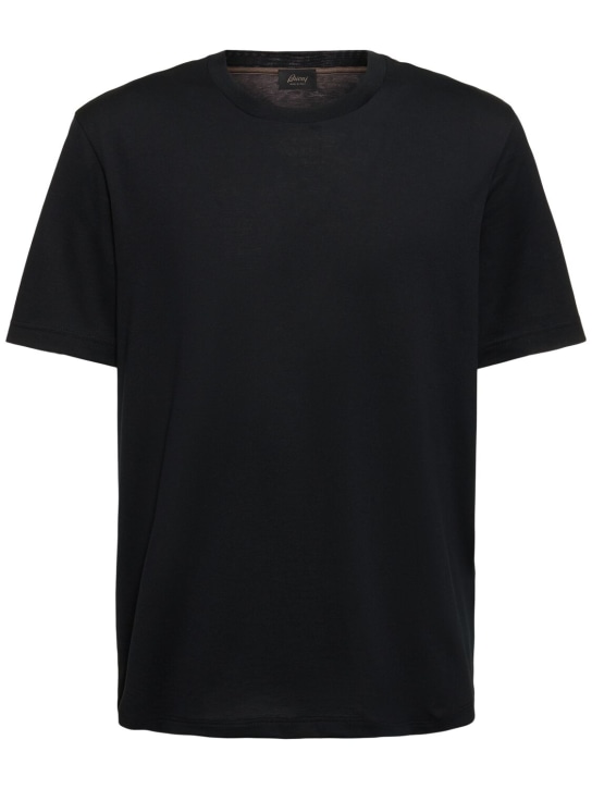Brioni: 코튼 저지 티셔츠 - 블랙 - men_0 | Luisa Via Roma