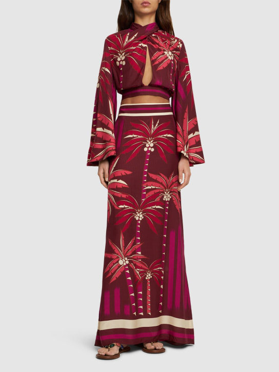 Johanna Ortiz: Jupe longue en crêpe de Chine imprimé - Multi Rouge - women_1 | Luisa Via Roma