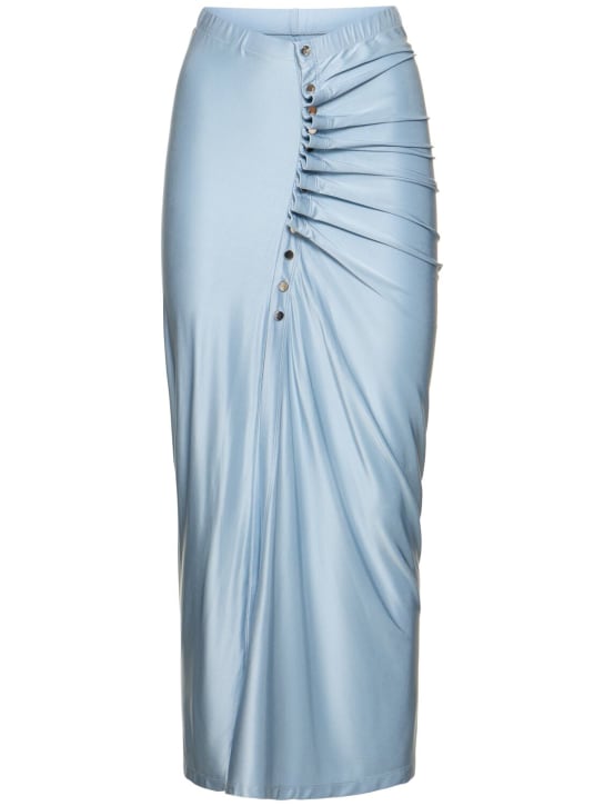 Rabanne: 垂褶平纹针织迷笛半身裙 - 浅蓝色 - women_0 | Luisa Via Roma