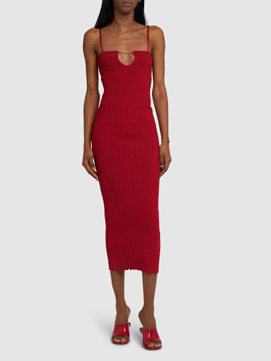 Jacquemus: Vestito midi La Robe Sierra Bretelles - Rosso Scuro - women_1 | Luisa Via Roma