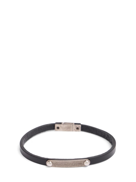 Saint Laurent: Bracelet en cuir avec étiquette logo YSL - Noir - women_0 | Luisa Via Roma